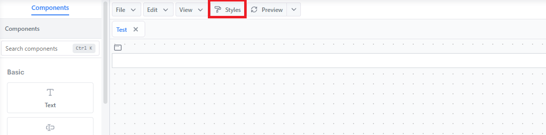 The Styles button in the card editor toolbar