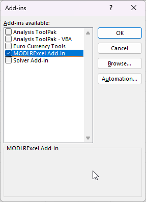 Add-ins window