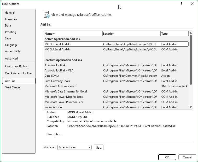 Manage add-ins