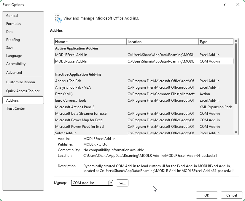Manage add-ins