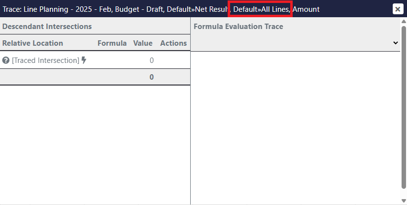 Explain Value trace - the title bar reads out the cell's full address, with each dimension's hierarchy prefixed to its element