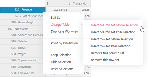 Inserting Columns
