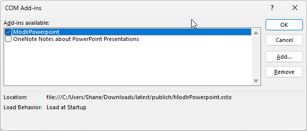 Add-ins window